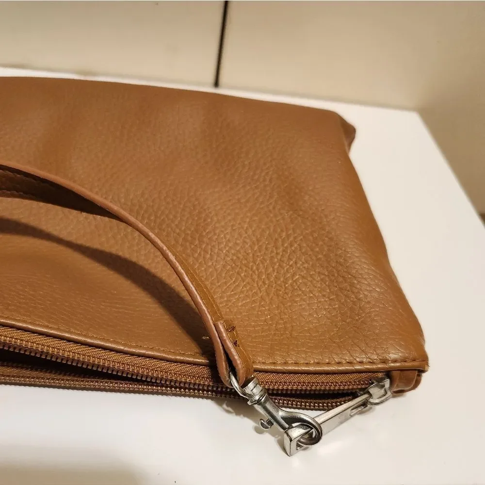 Rare Barneys New York Brown Pebbled Vegan Leather Clutch/Wristlet